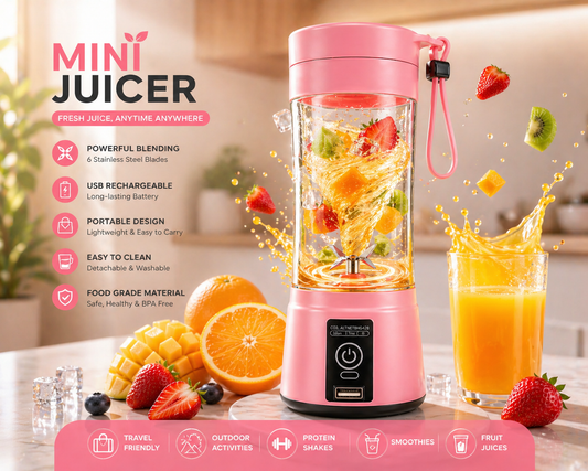 Portable Mini Blender – USB Rechargeable | 6-Blade | Food-Grade Safe